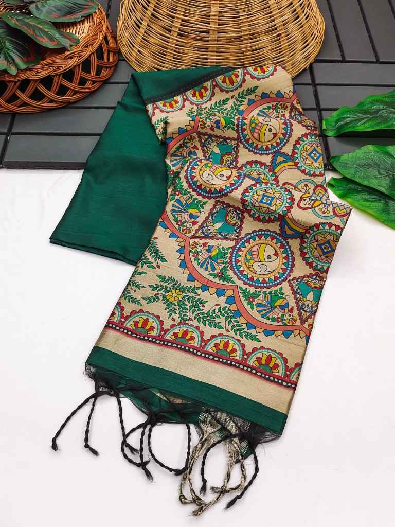 SOFT KHADI RAW SILK WITH MADHUBANI HAND PRINT SAREE AT WHOLESALE PRICE