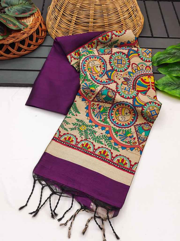 SOFT KHADI RAW SILK WITH MADHUBANI HAND PRINT SAREE AT WHOLESALE PRICE