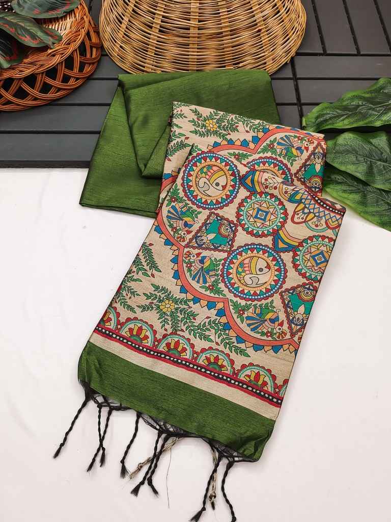SOFT KHADI RAW SILK WITH MADHUBANI HAND PRINT SAREE AT WHOLESALE PRICE