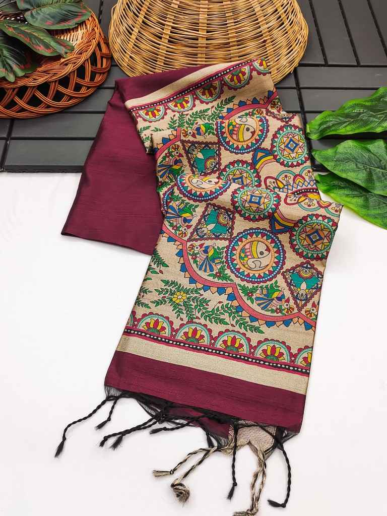 SOFT KHADI RAW SILK WITH MADHUBANI HAND PRINT SAREE AT WHOLESALE PRICE