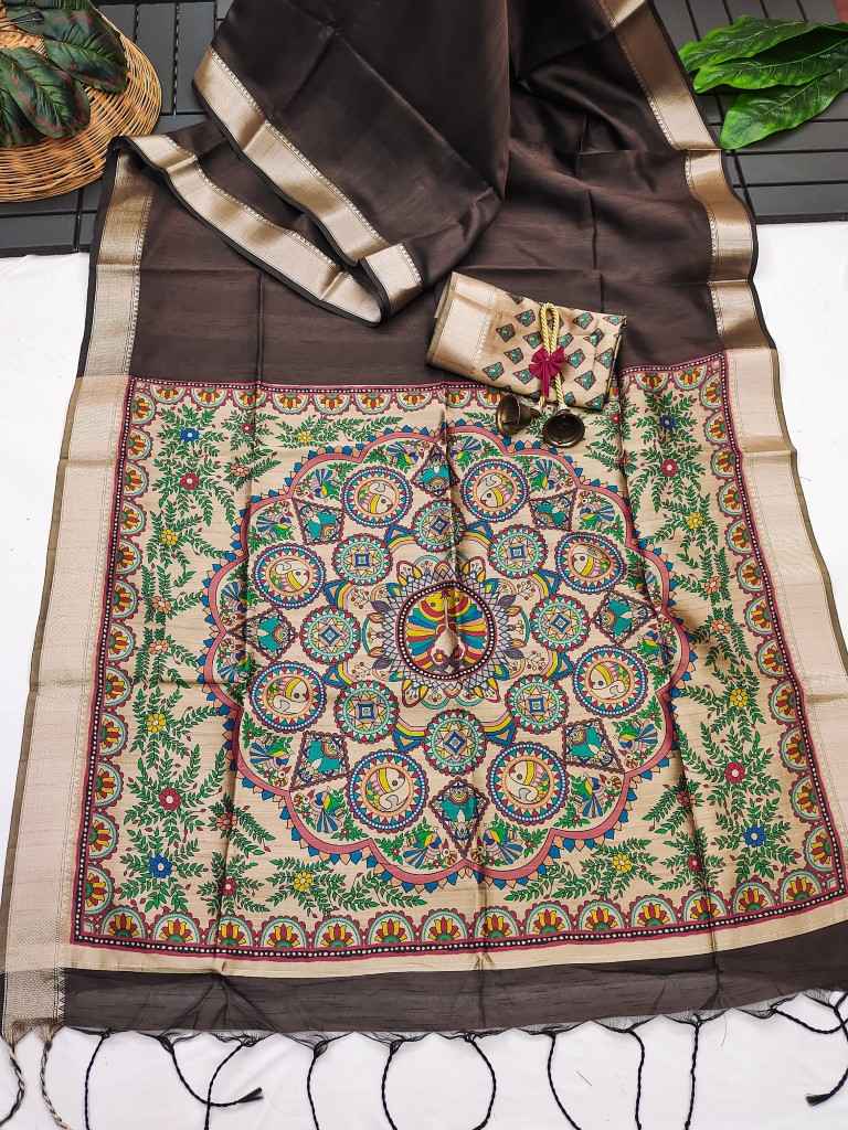 SOFT KHADI RAW SILK WITH MADHUBANI HAND PRINT SAREE AT WHOLESALE PRICE
