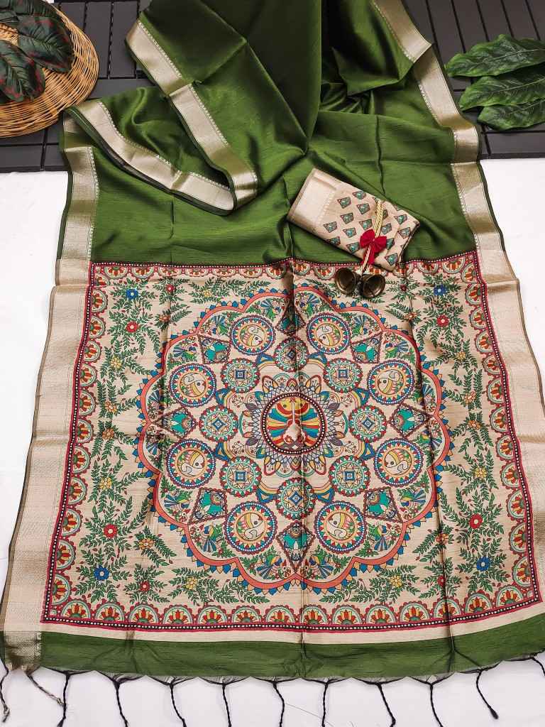 SOFT KHADI RAW SILK WITH MADHUBANI HAND PRINT SAREE AT WHOLESALE PRICE
