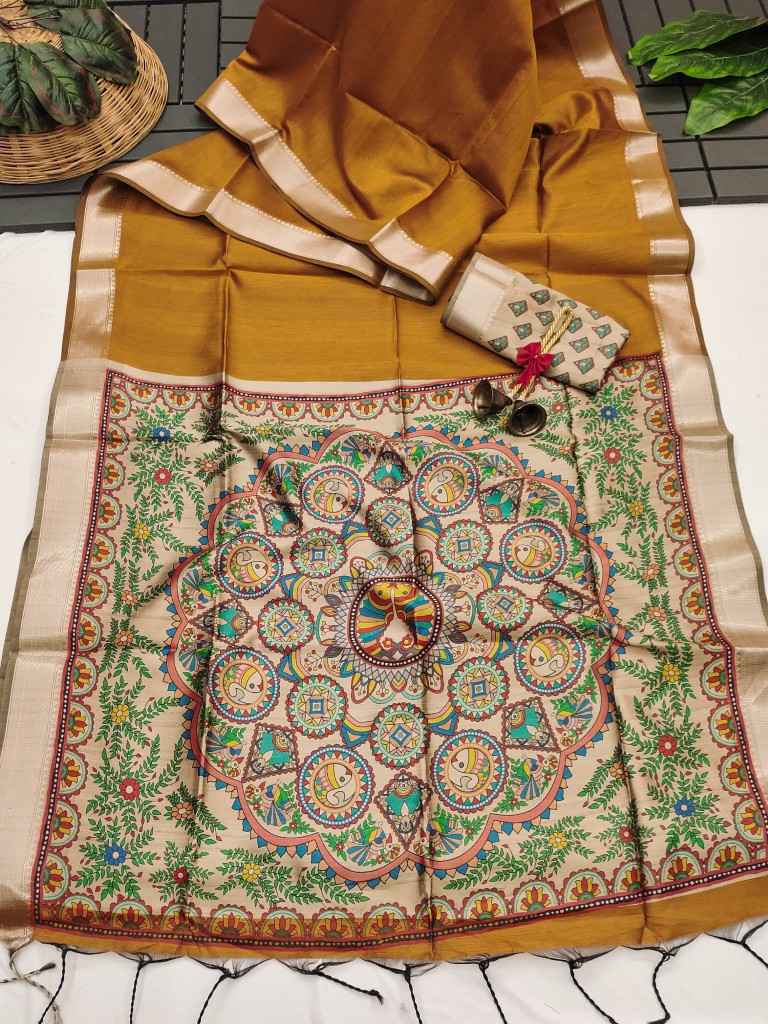 SOFT KHADI RAW SILK WITH MADHUBANI HAND PRINT SAREE AT WHOLESALE PRICE