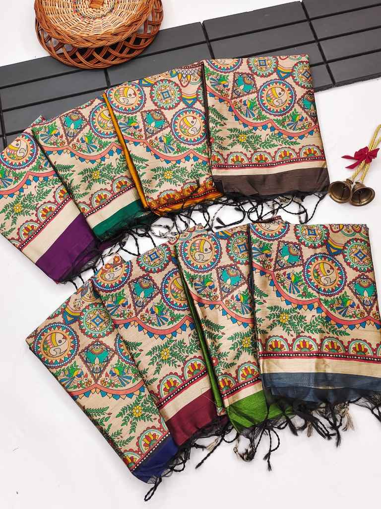 SOFT KHADI RAW SILK WITH MADHUBANI HAND PRINT SAREE AT WHOLESALE PRICE