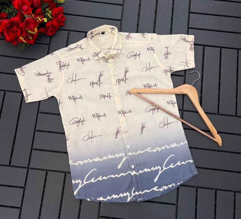 SOFT LINEN HALF SLEEVE OMNRE PRINT KOREAN SHIRT AT WHOLESALE PRICE