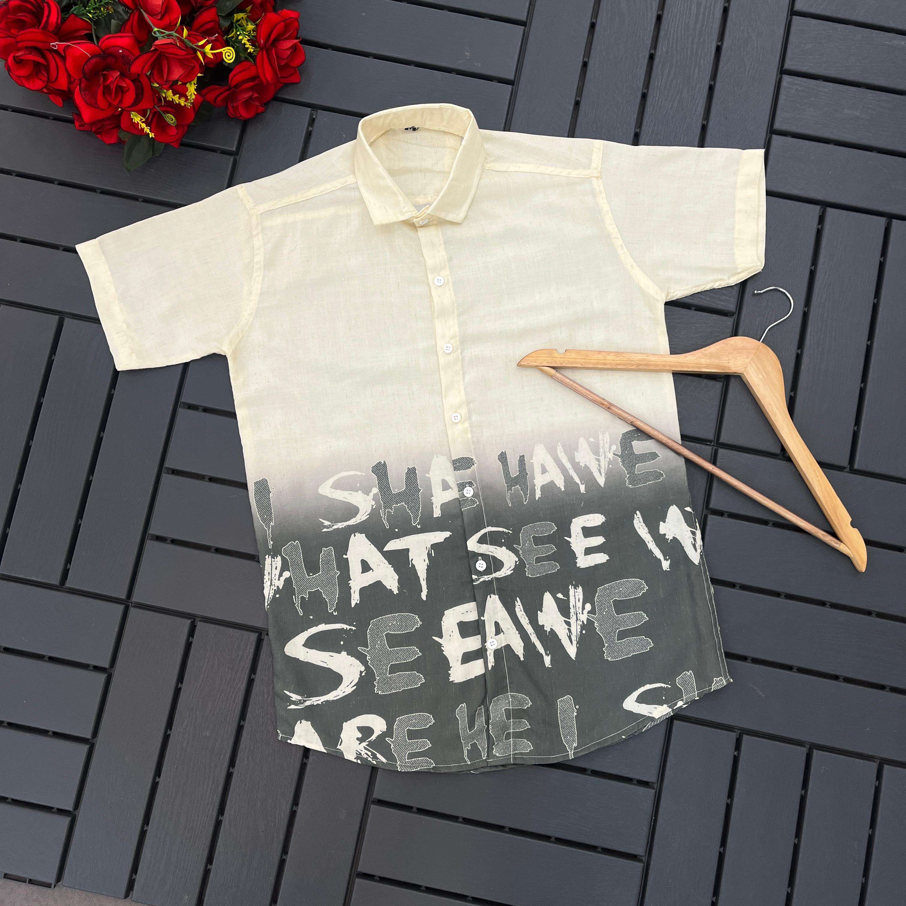 SOFT LINEN HALF SLEEVE OMNRE PRINT KOREAN SHIRT AT WHOLESALE PRICE