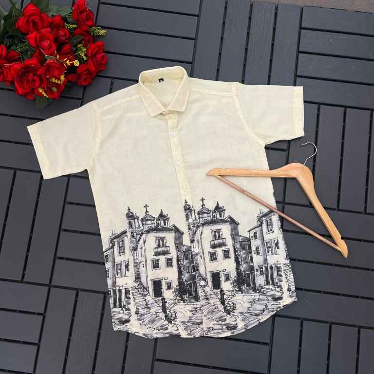 SOFT LINEN HALF SLEEVE OMNRE PRINT KOREAN SHIRT AT WHOLESALE PRICE