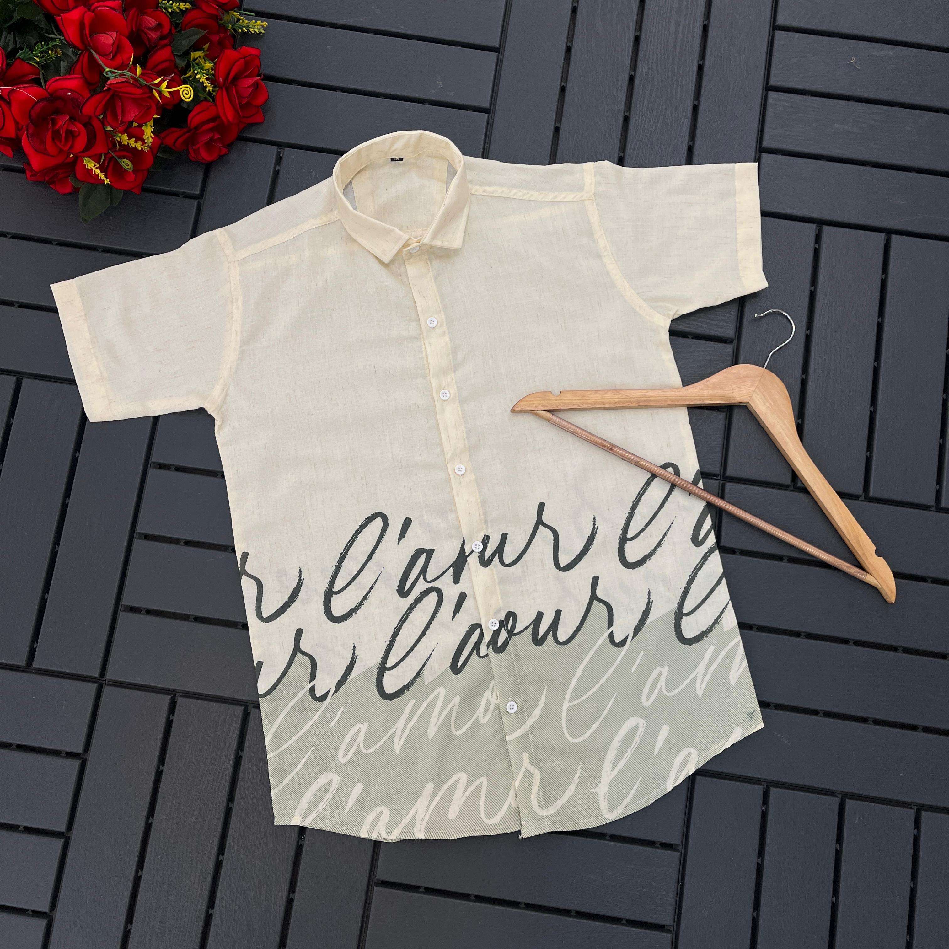 SOFT LINEN HALF SLEEVE OMNRE PRINT KOREAN SHIRT AT WHOLESALE PRICE