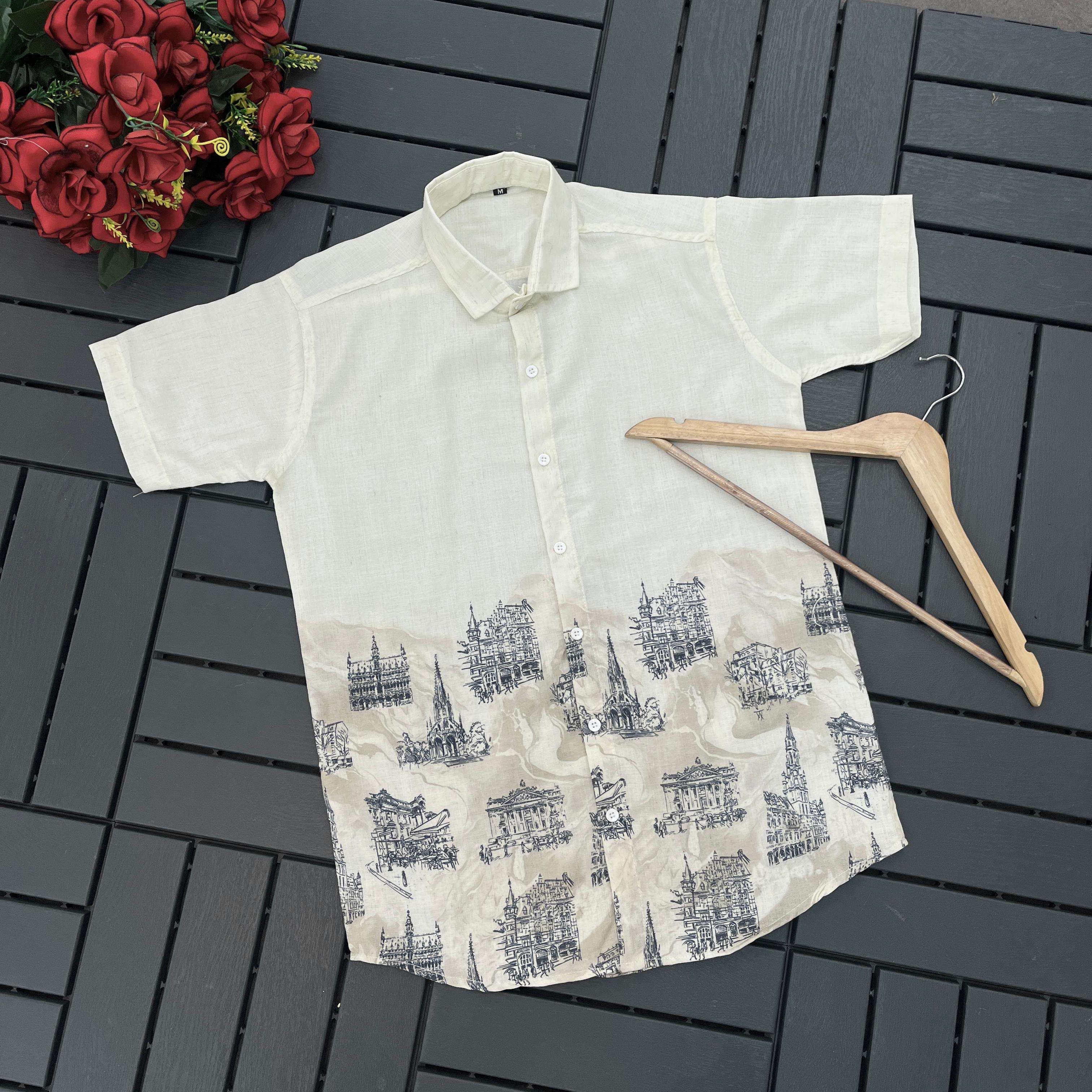 SOFT LINEN HALF SLEEVE OMNRE PRINT KOREAN SHIRT AT WHOLESALE PRICE