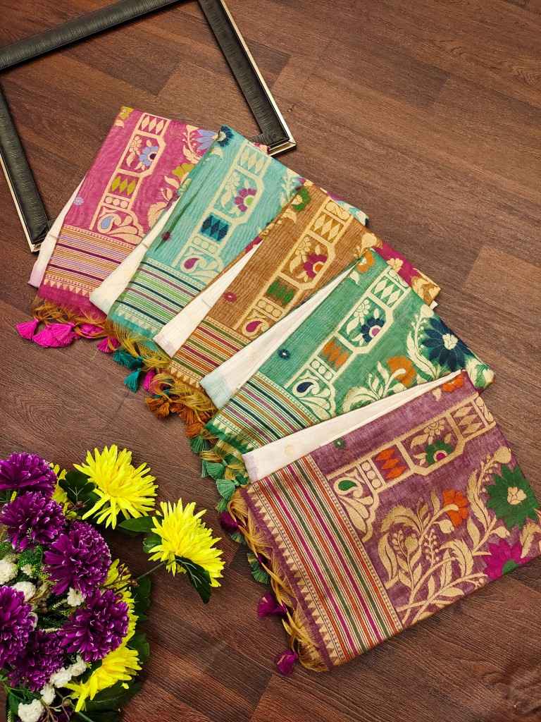 SOFT MUGA COTTON COLOURFULL RESHAM WEAVING SAREE AT WHOLESALE 