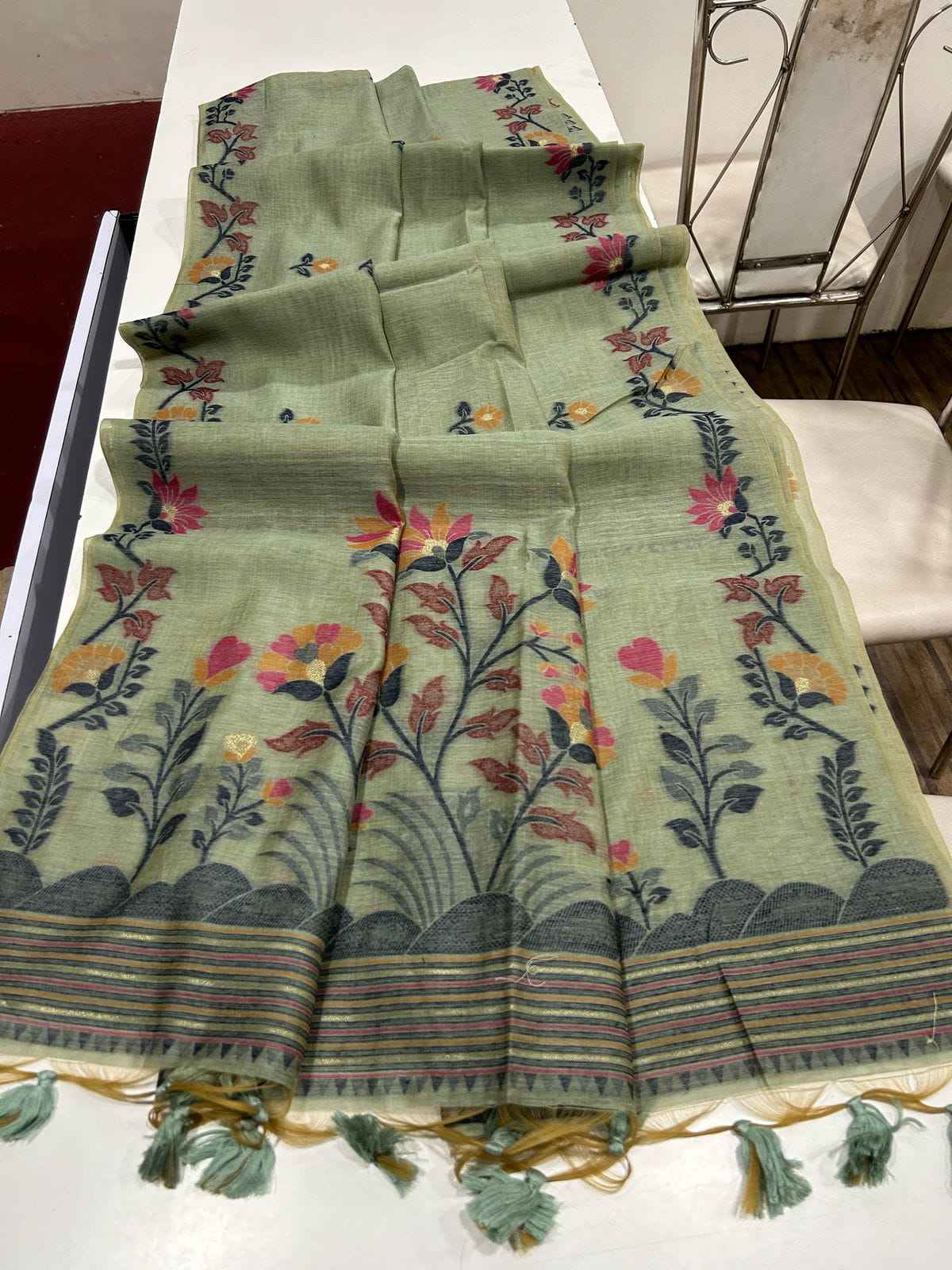 SOFT MUGA COTTON JAMDANI CONCEPT SAREE AT WHOLESALE PRICE