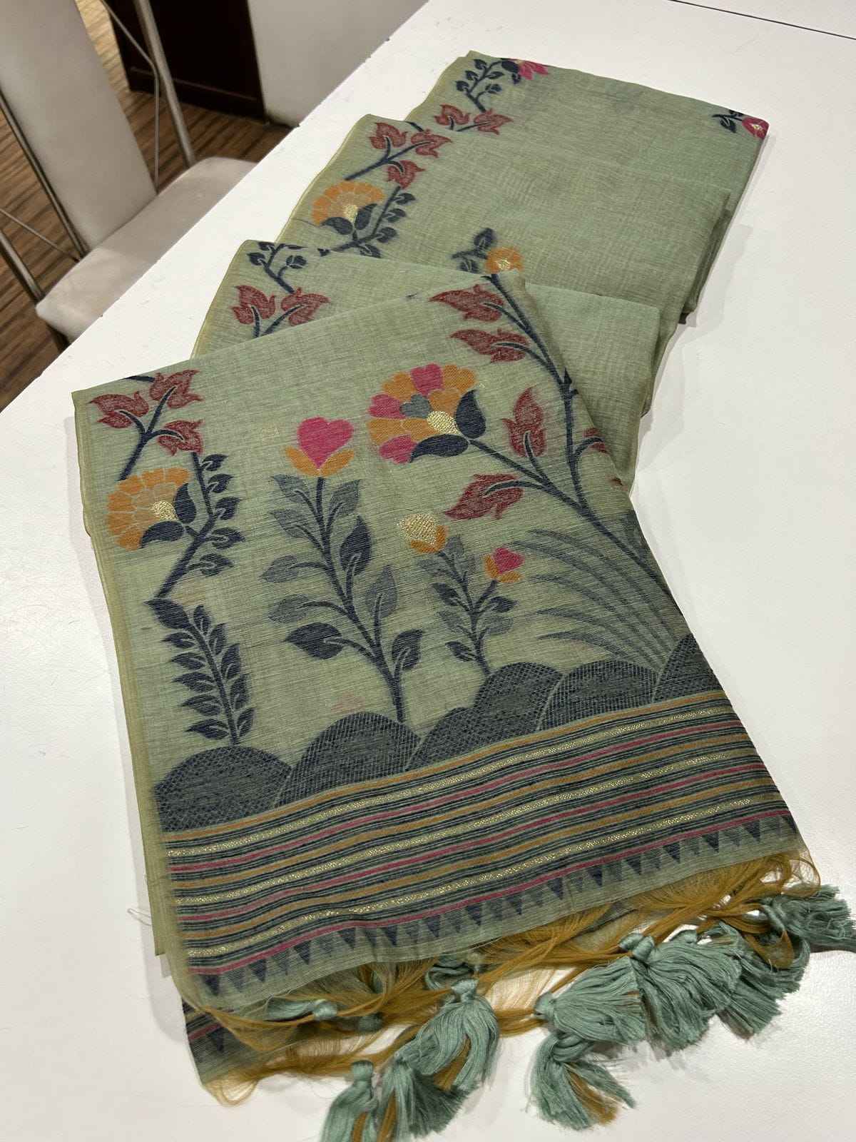 SOFT MUGA COTTON JAMDANI CONCEPT SAREE AT WHOLESALE PRICE