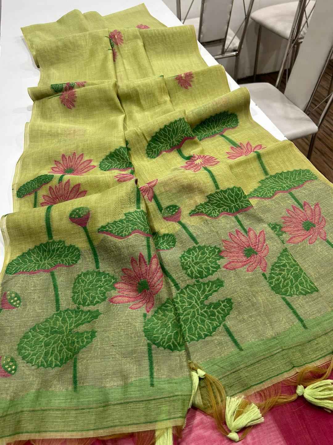 SOFT MUGA COTTON WITH FLORAL WEAVING SAREE AT WHOLESALE PRICE