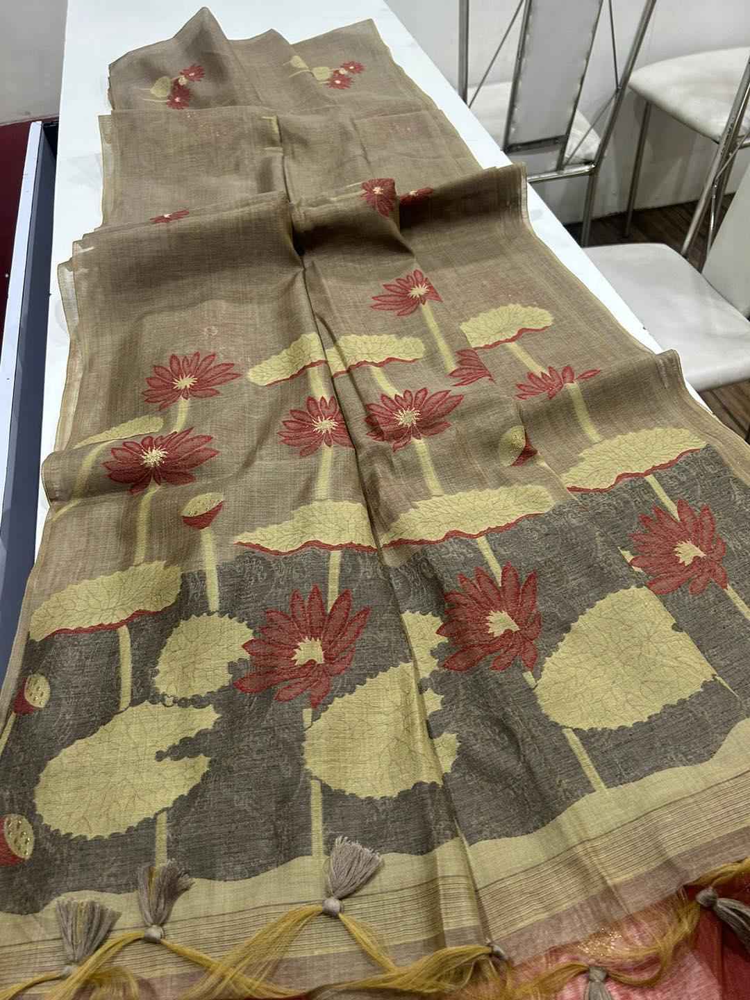 SOFT MUGA COTTON WITH FLORAL WEAVING SAREE AT WHOLESALE PRICE