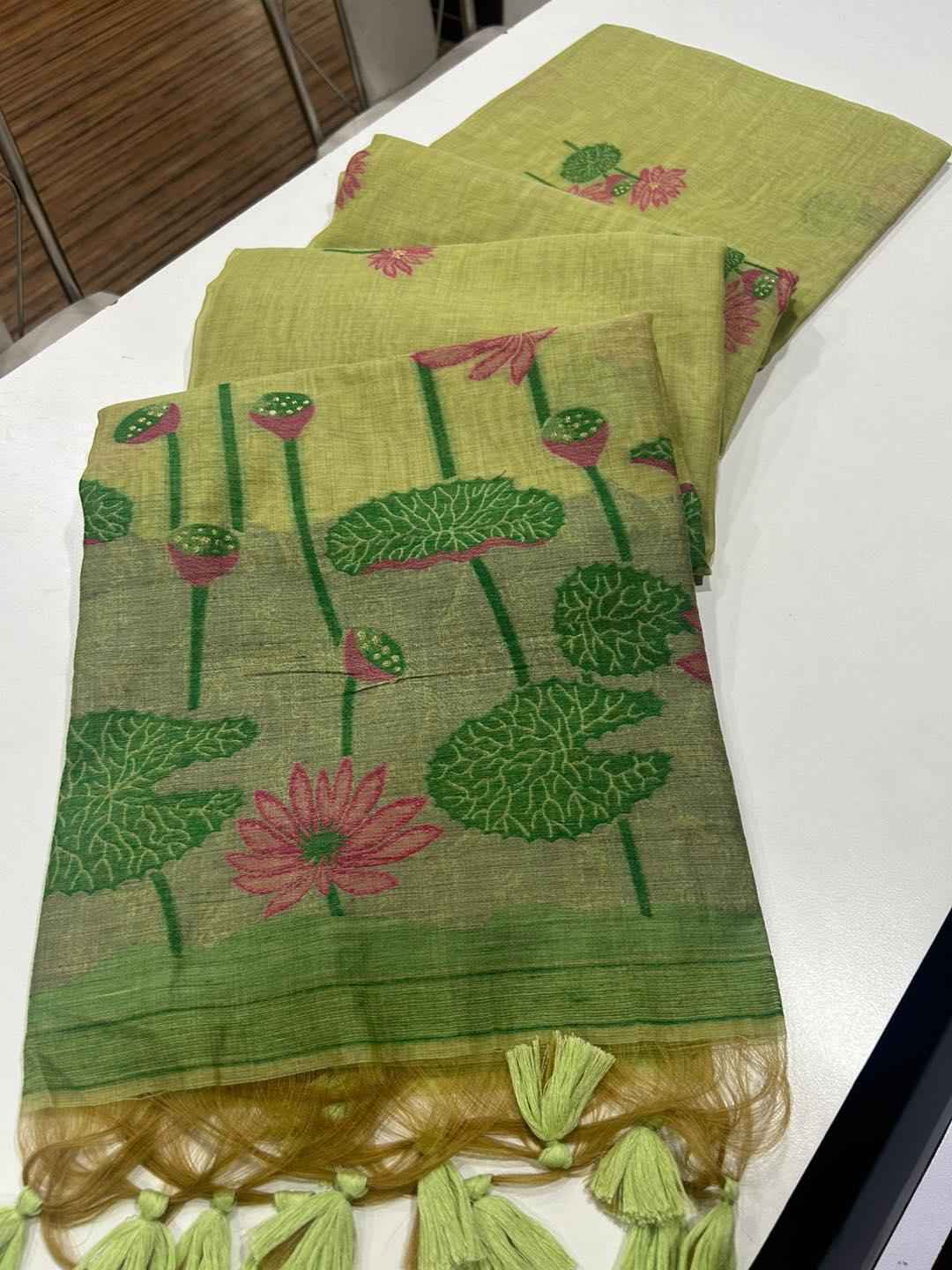 SOFT MUGA COTTON WITH FLORAL WEAVING SAREE AT WHOLESALE PRICE