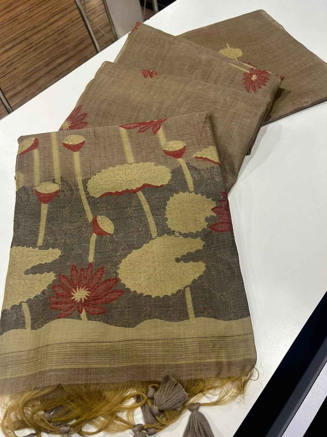 SOFT MUGA COTTON WITH FLORAL WEAVING SAREE AT WHOLESALE PRICE
