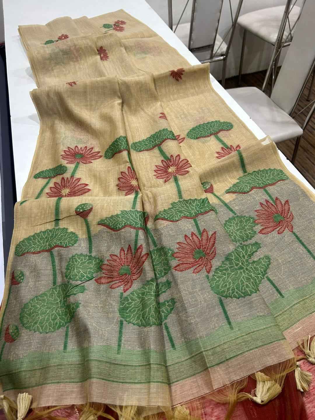 SOFT MUGA COTTON WITH FLORAL WEAVING SAREE AT WHOLESALE PRICE