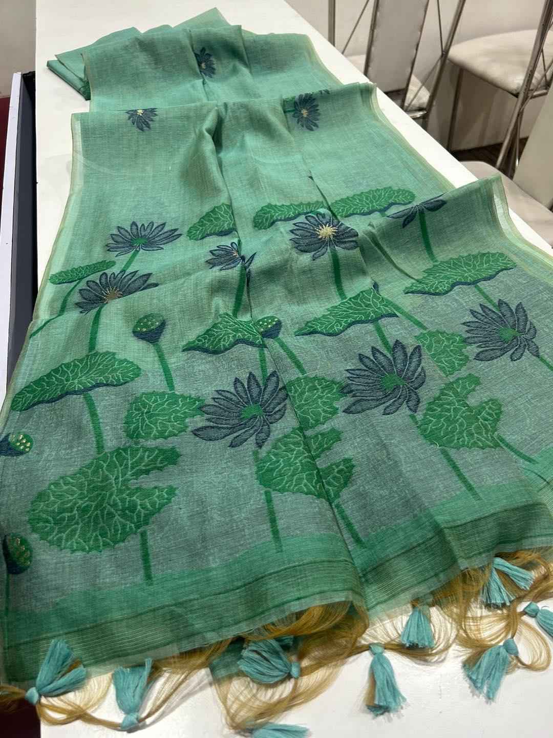 SOFT MUGA COTTON WITH FLORAL WEAVING SAREE AT WHOLESALE PRICE