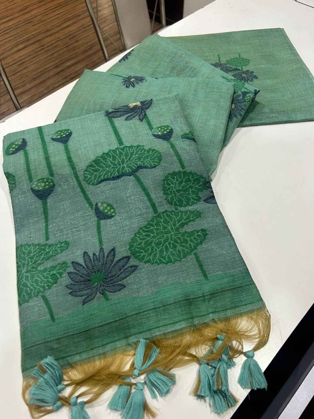 SOFT MUGA COTTON WITH FLORAL WEAVING SAREE AT WHOLESALE PRICE