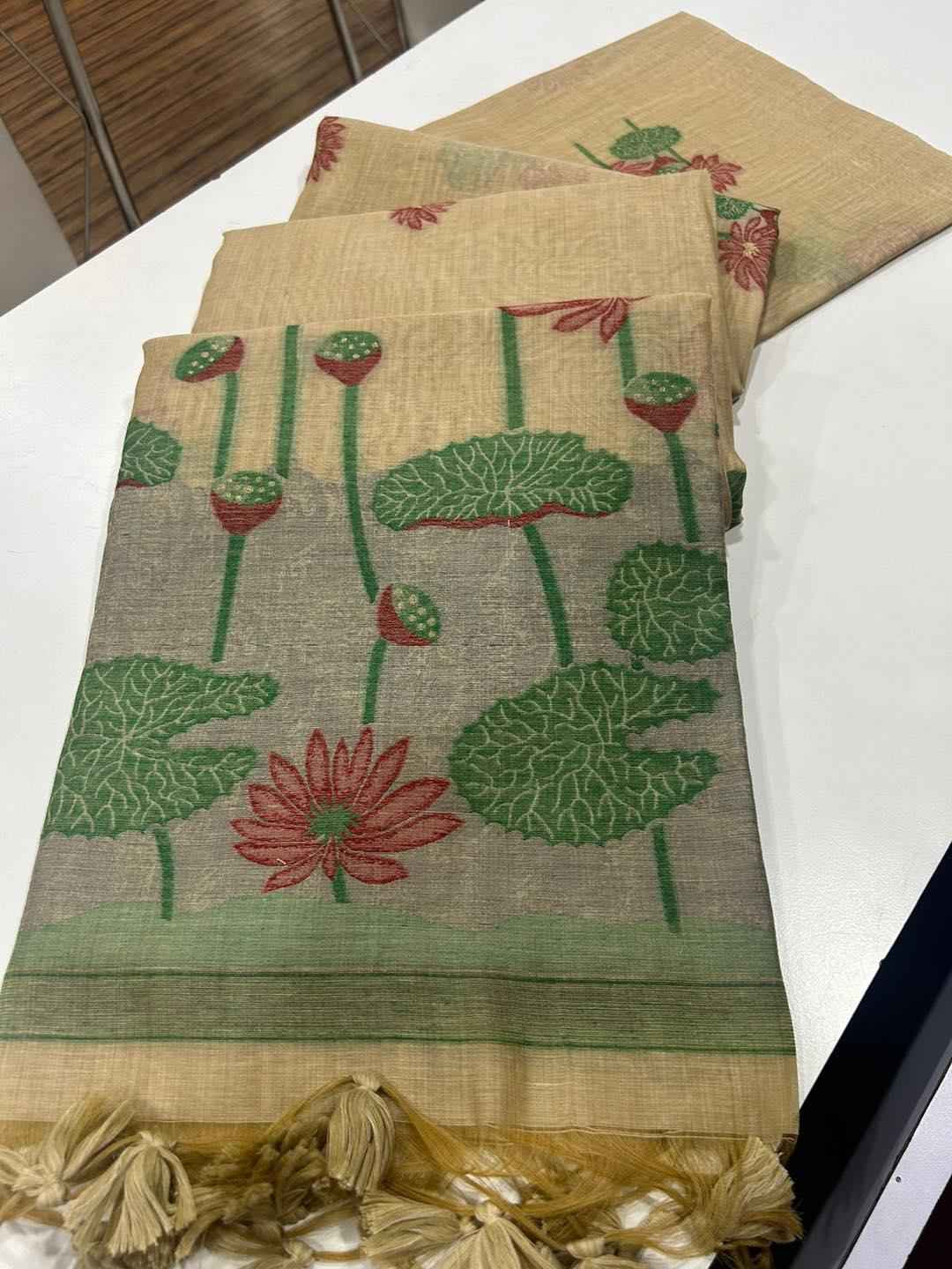 SOFT MUGA COTTON WITH FLORAL WEAVING SAREE AT WHOLESALE PRICE
