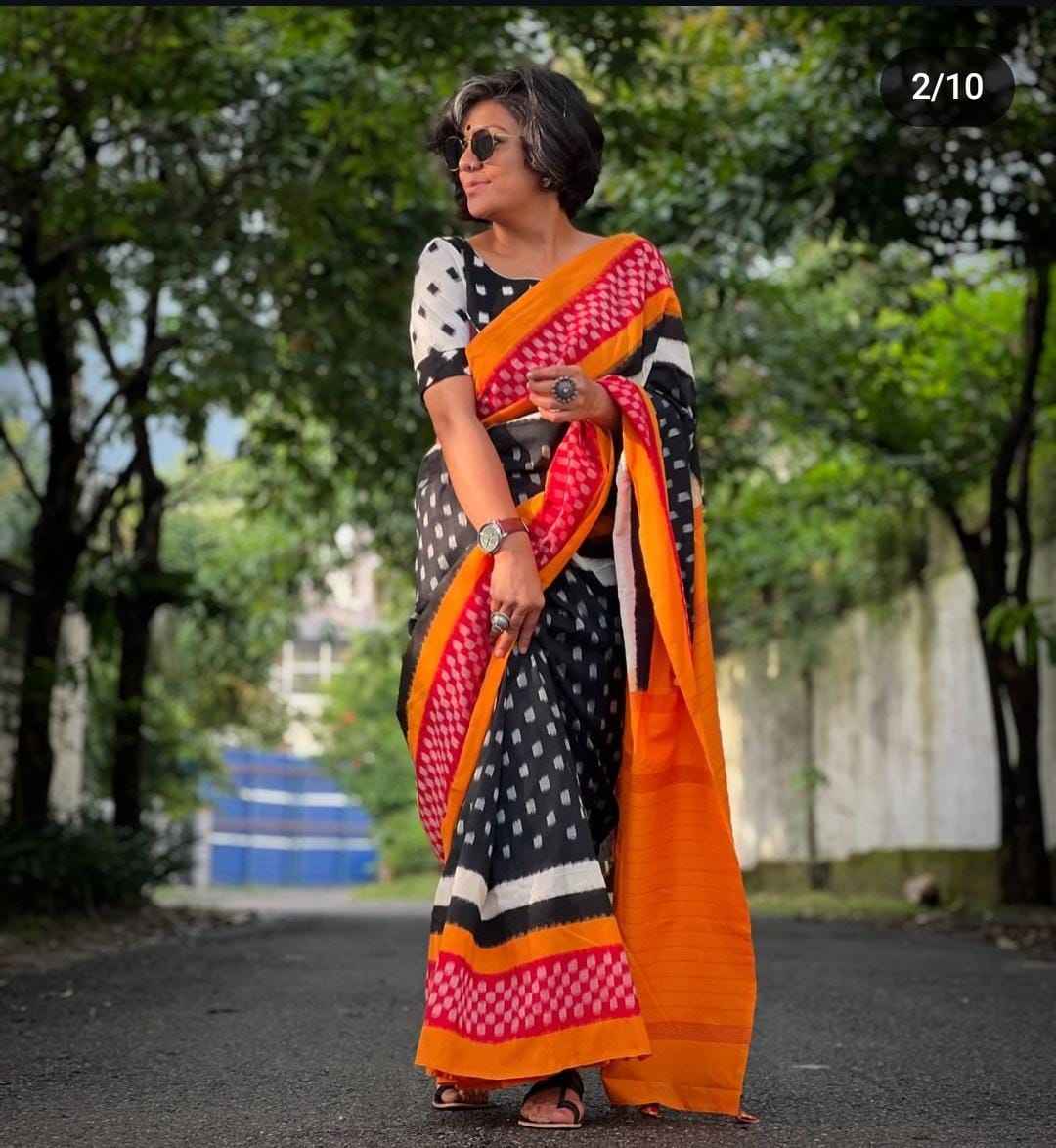SOFT PURE COTTON IKKAT PRINTED FANCY SAREE AT WHOLESALE PRICE