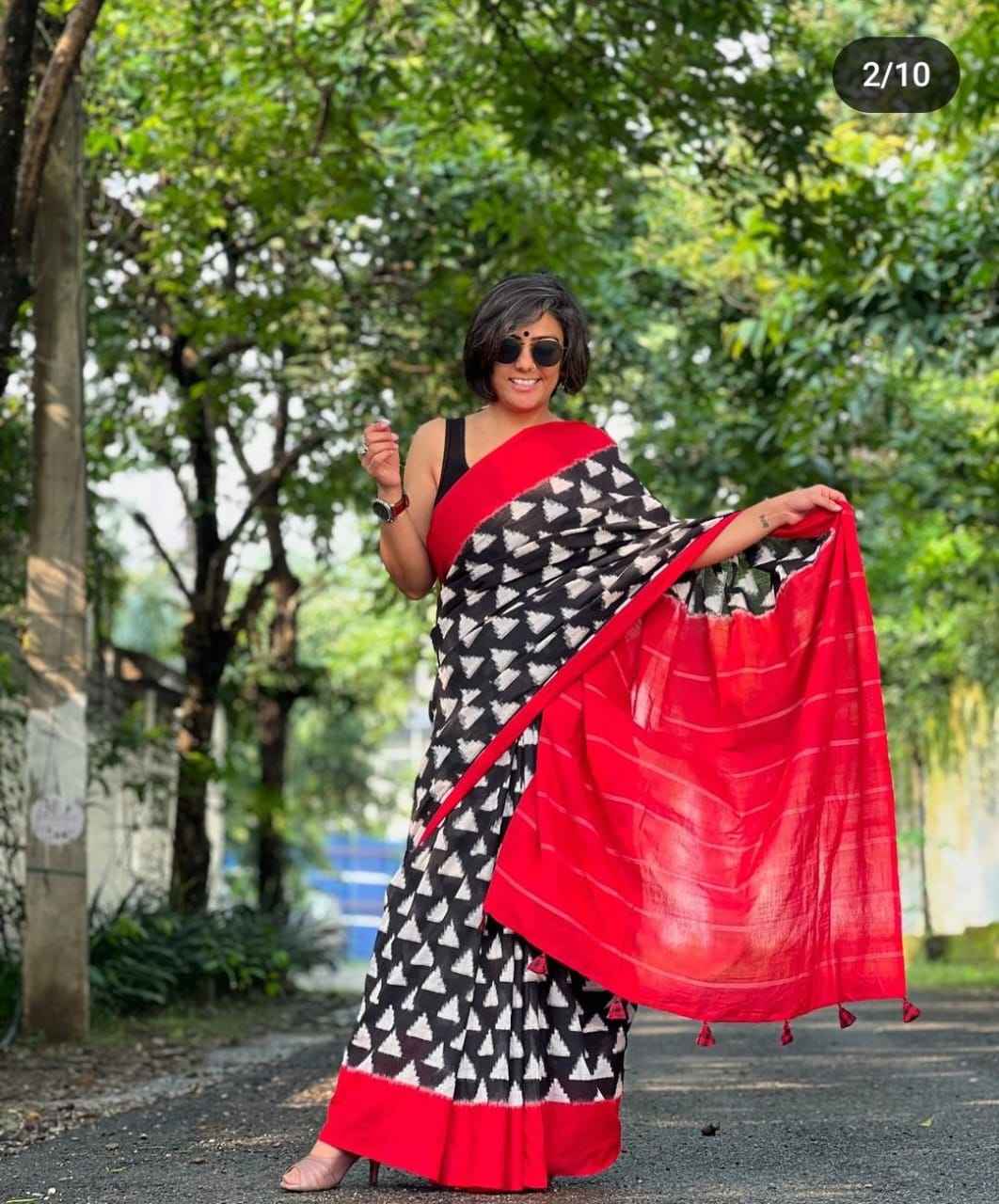SOFT PURE COTTON IKKAT PRINTED FANCY SAREE AT WHOLESALE PRICE