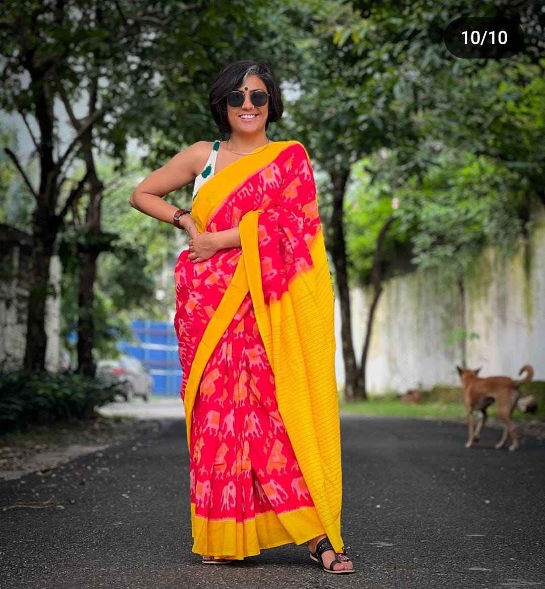 SOFT PURE COTTON IKKAT PRINTED FANCY SAREE AT WHOLESALE PRICE