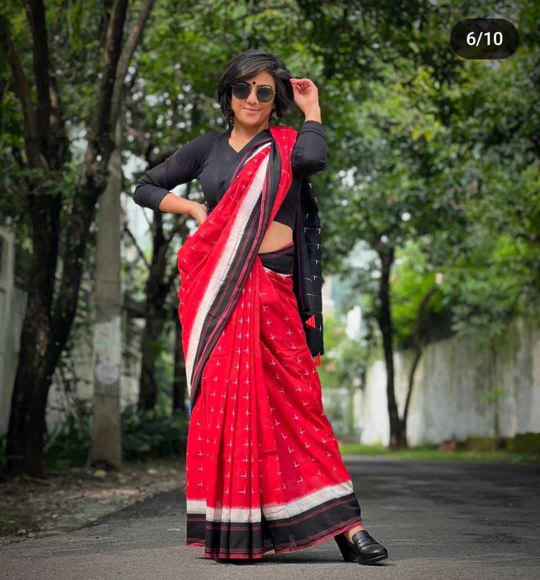SOFT PURE COTTON IKKAT PRINTED FANCY SAREE AT WHOLESALE PRICE