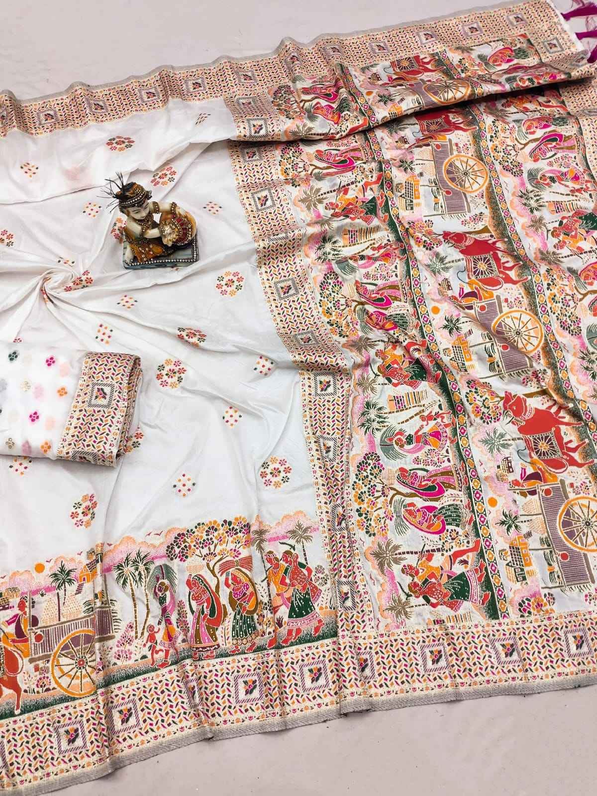 SOFT RAJWADI NYLON VISCOSE PASHMINA WEAVING SILK SAREE AT WHOLESALE PRICE
