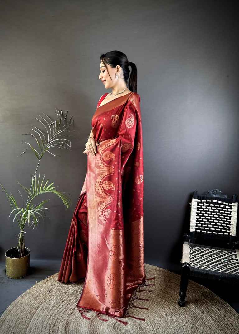 SOFT SILK BANARASI COPPER JARI WEAVING SAREE AT WHOLESALE PRICE