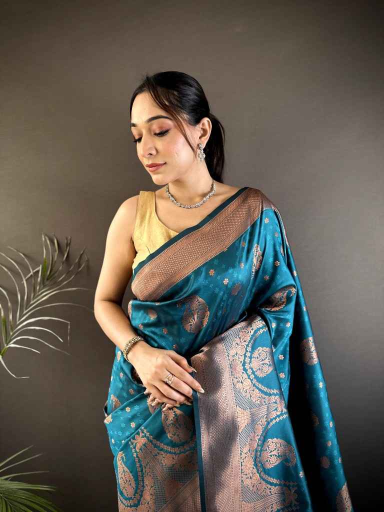 SOFT SILK BANARASI COPPER JARI WEAVING SAREE AT WHOLESALE PRICE