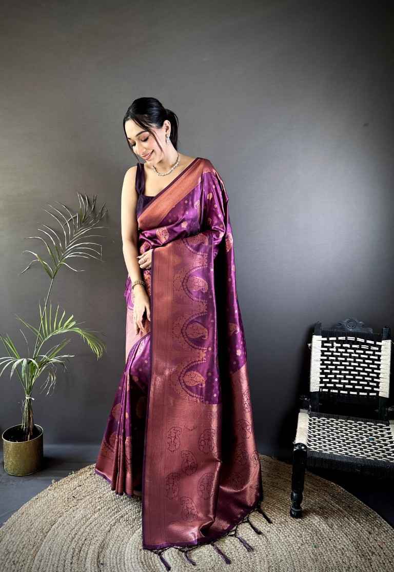 SOFT SILK BANARASI COPPER JARI WEAVING SAREE AT WHOLESALE PRICE