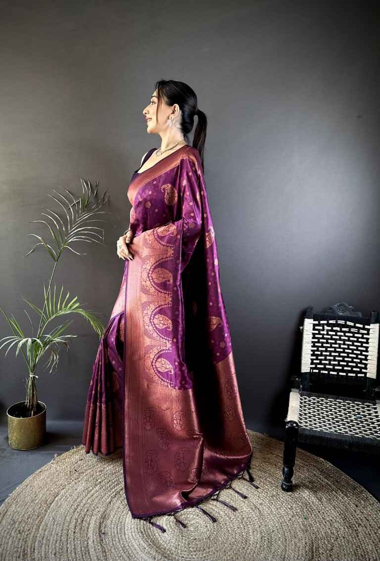 SOFT SILK BANARASI COPPER JARI WEAVING SAREE AT WHOLESALE PRICE