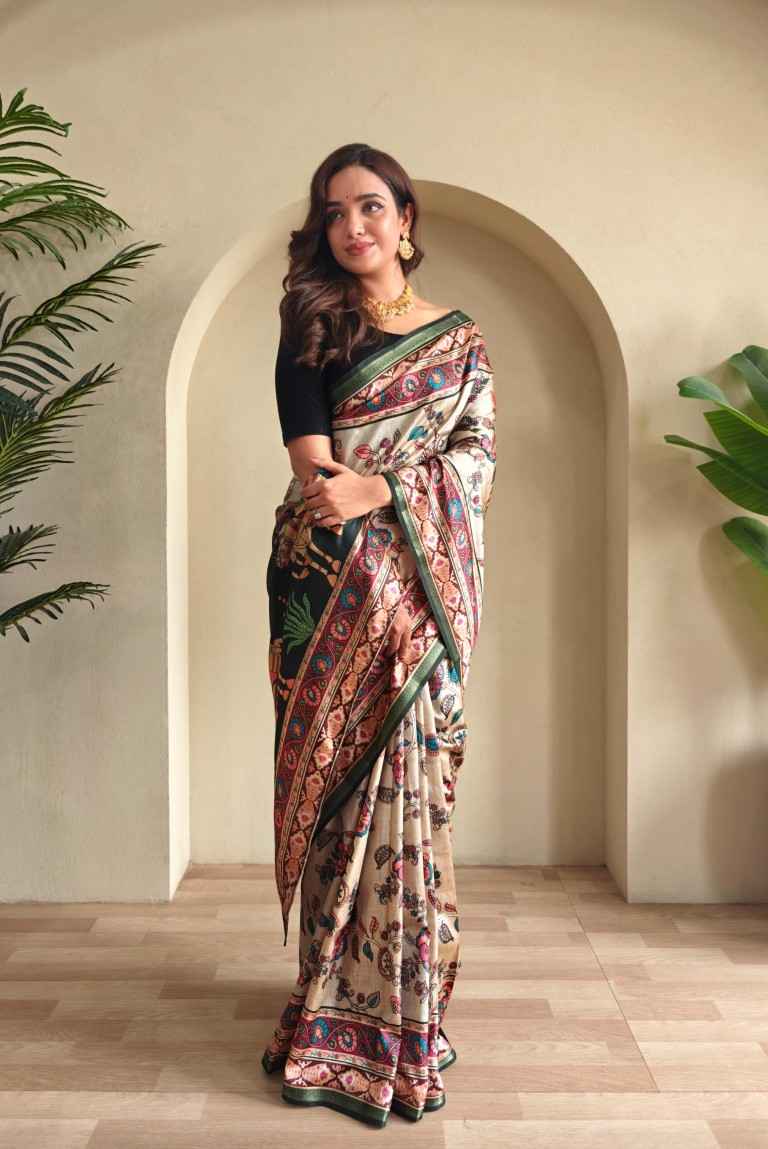 SOFT SILK KALAMKARI FUSION PRINTED SAREE AT WHOLESALE PRICE
