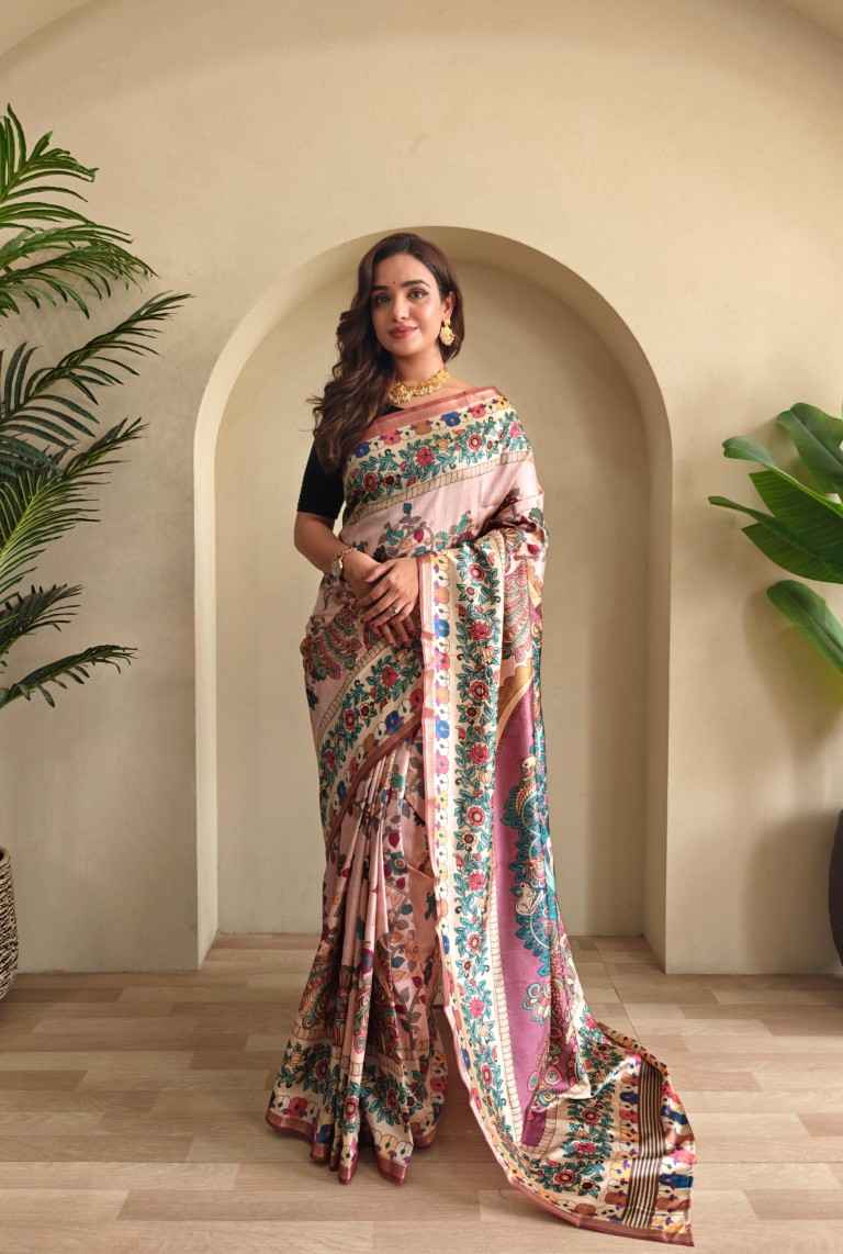 SOFT SILK KALAMKARI FUSION PRINTED SAREE AT WHOLESALE PRICE