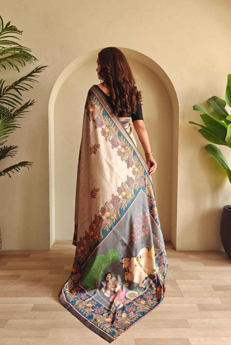 SOFT SILK KALAMKARI FUSION PRINTED SAREE AT WHOLESALE PRICE