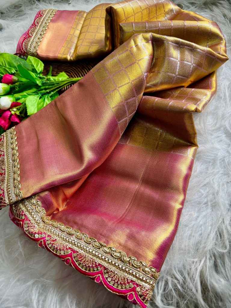 SOFT TISSUE SILK  CHEX DESIGN AND RICH PALLU SAREE AT WHOLESALE PRICE