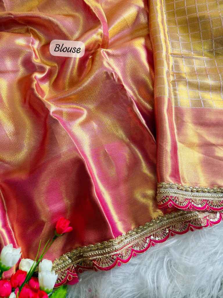 SOFT TISSUE SILK  CHEX DESIGN AND RICH PALLU SAREE AT WHOLESALE PRICE