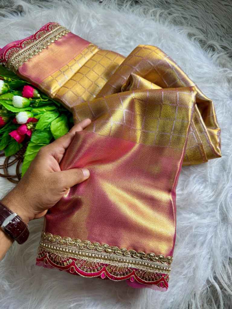 SOFT TISSUE SILK  CHEX DESIGN AND RICH PALLU SAREE AT WHOLESALE PRICE