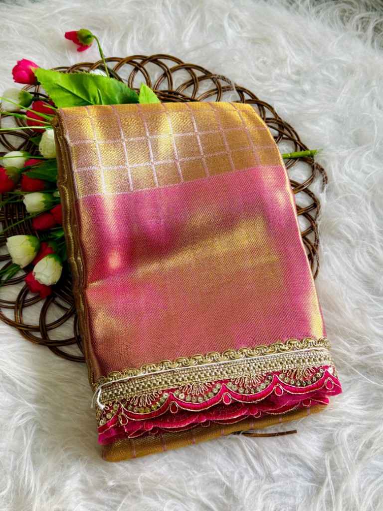 SOFT TISSUE SILK  CHEX DESIGN AND RICH PALLU SAREE AT WHOLESALE PRICE