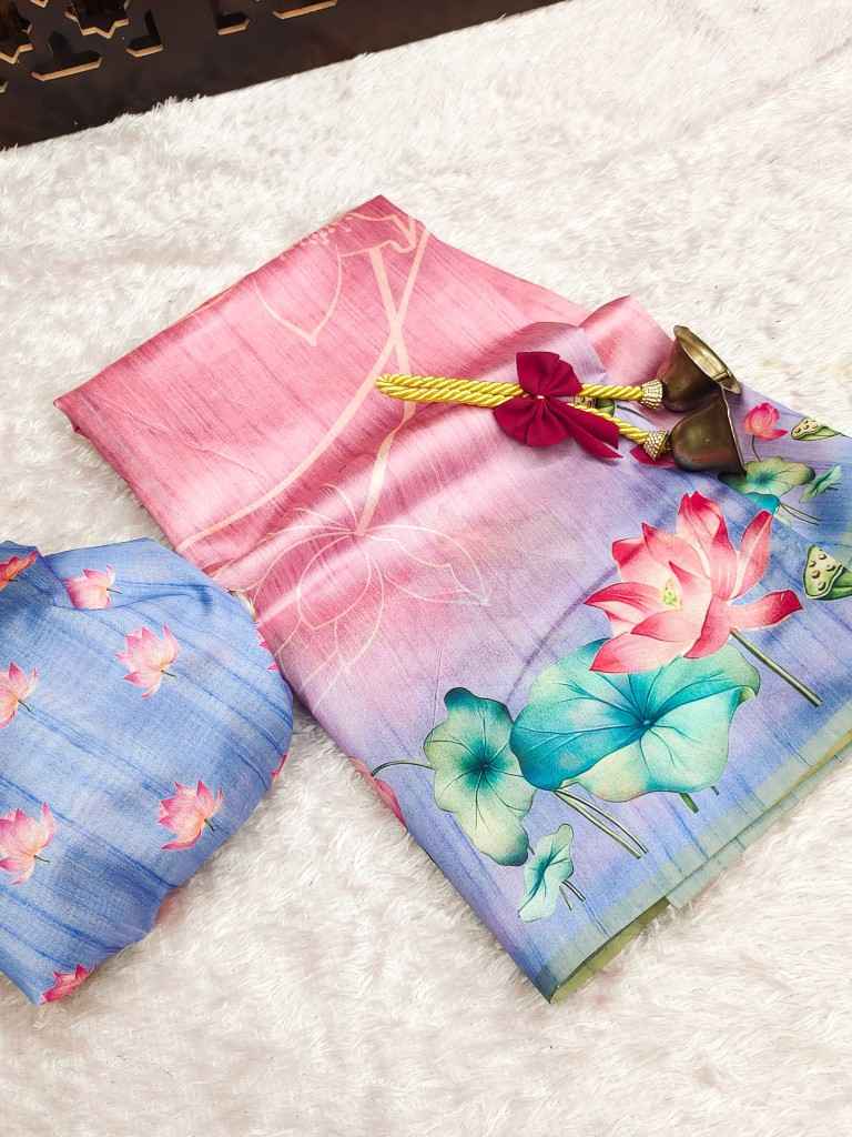 SOFT TUSSAR SILK LOTUS PRINT PALLU SAREE AT WHOLESALE PRICE