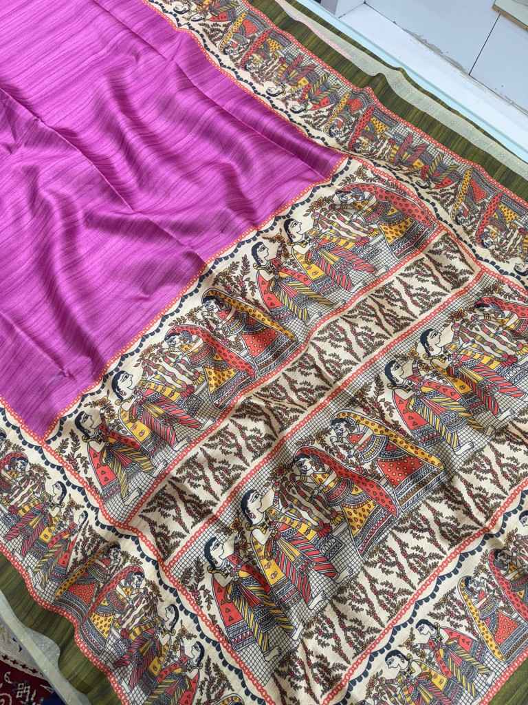 SOFT TUSSAR SILK TRADITIONAL KALAMKARI PRINTED SAREE AT WHOLESALE PRICE