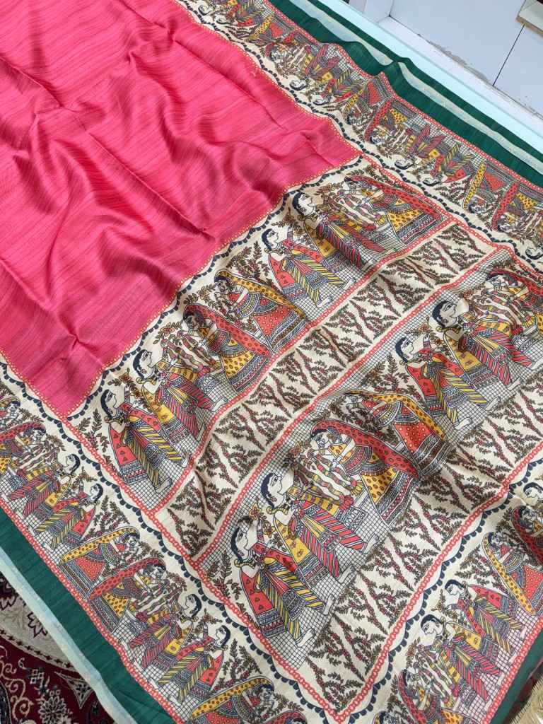 SOFT TUSSAR SILK TRADITIONAL KALAMKARI PRINTED SAREE AT WHOLESALE PRICE