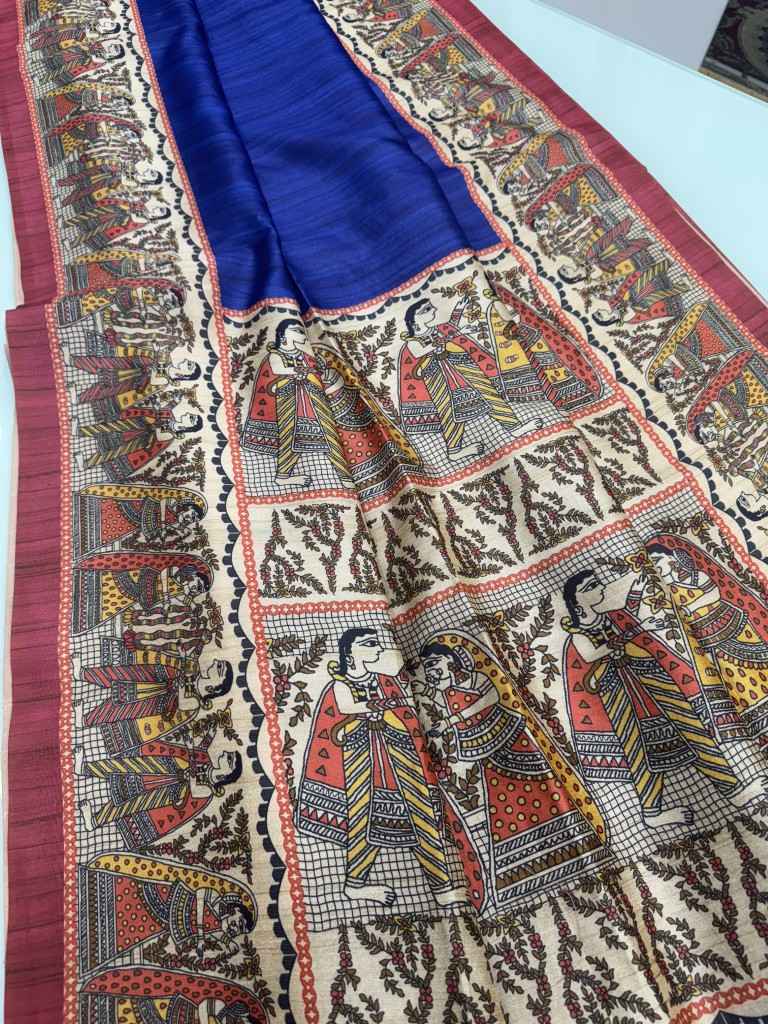 SOFT TUSSAR SILK TRADITIONAL KALAMKARI PRINTED SAREE AT WHOLESALE PRICE