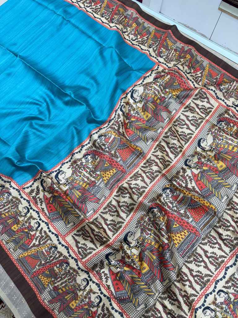 SOFT TUSSAR SILK TRADITIONAL KALAMKARI PRINTED SAREE AT WHOLESALE PRICE