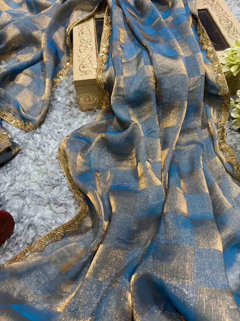 SPACE SILK BOX PATTERN KATDANA AND MOTI LACE BORDER SAREE AT WHOLESALE PRICE