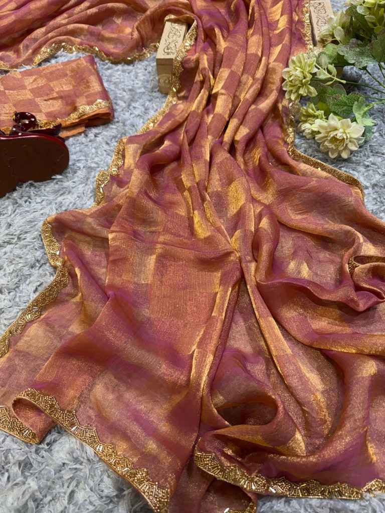 SPACE SILK BOX PATTERN KATDANA AND MOTI LACE BORDER SAREE AT WHOLESALE PRICE