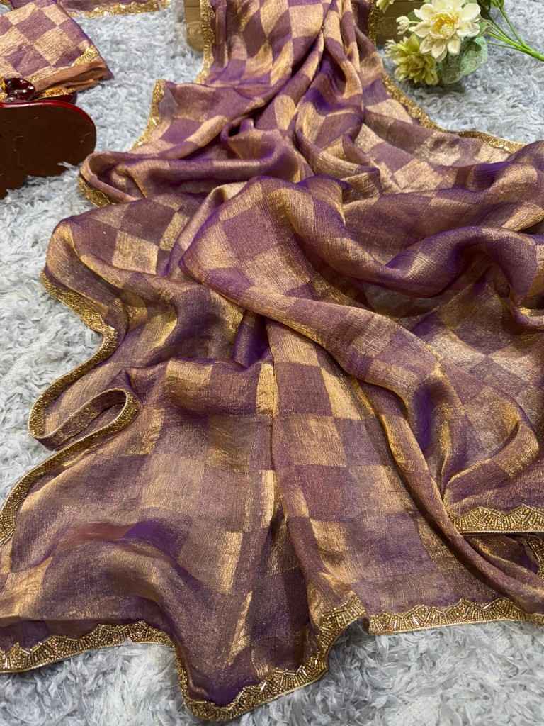 SPACE SILK BOX PATTERN KATDANA AND MOTI LACE BORDER SAREE AT WHOLESALE PRICE