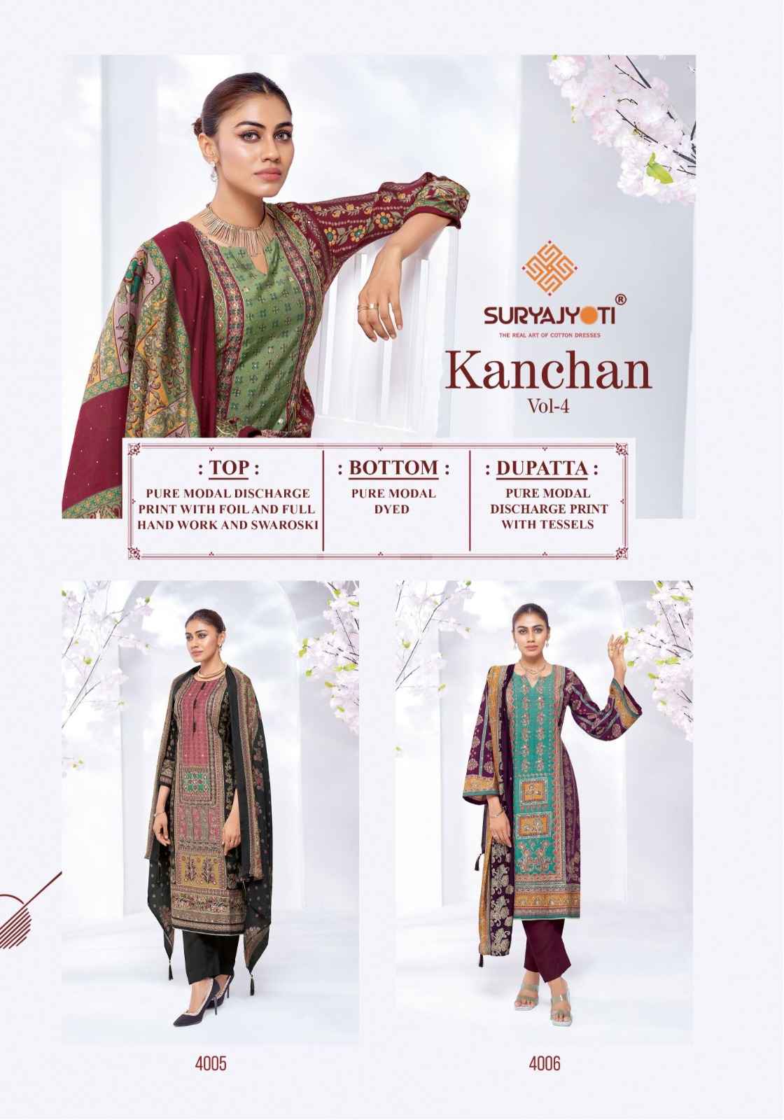 SURYAJYOTI KANCHAN VOL-04 PURE MODAL DISCHARGE PRINTED DRESS MATERIAL AT WHOLESALE PRICE