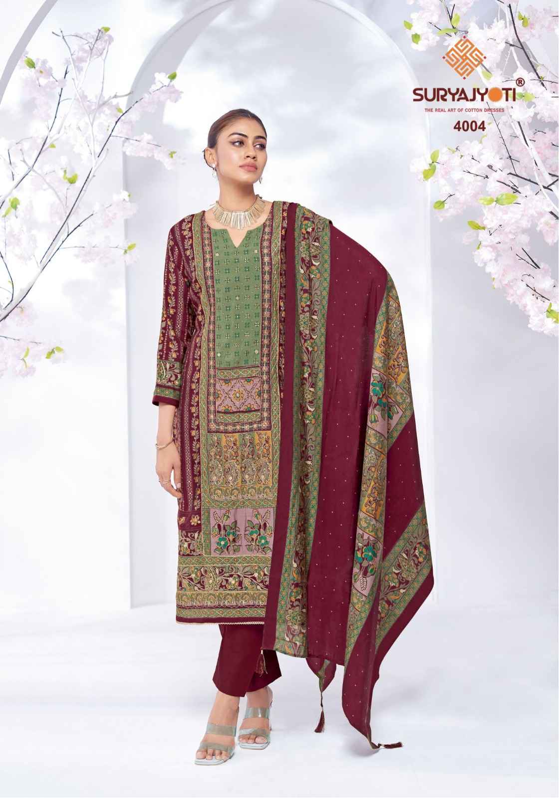 SURYAJYOTI KANCHAN VOL-04 PURE MODAL DISCHARGE PRINTED DRESS MATERIAL AT WHOLESALE PRICE